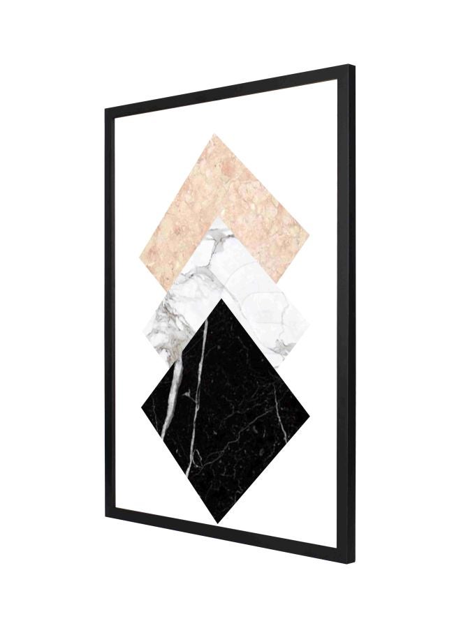 لوحة فنية جدارية بإطار تمثل بلاطات رخام أبيض/أسود/بيج 73x53سم - Image 1