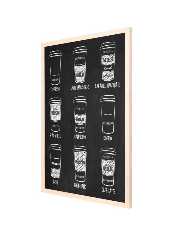لوحة جدارية بإطار خشبي تمثل مشروبات قهوة أسود/أبيض/بيج 53x73سم - Image 1