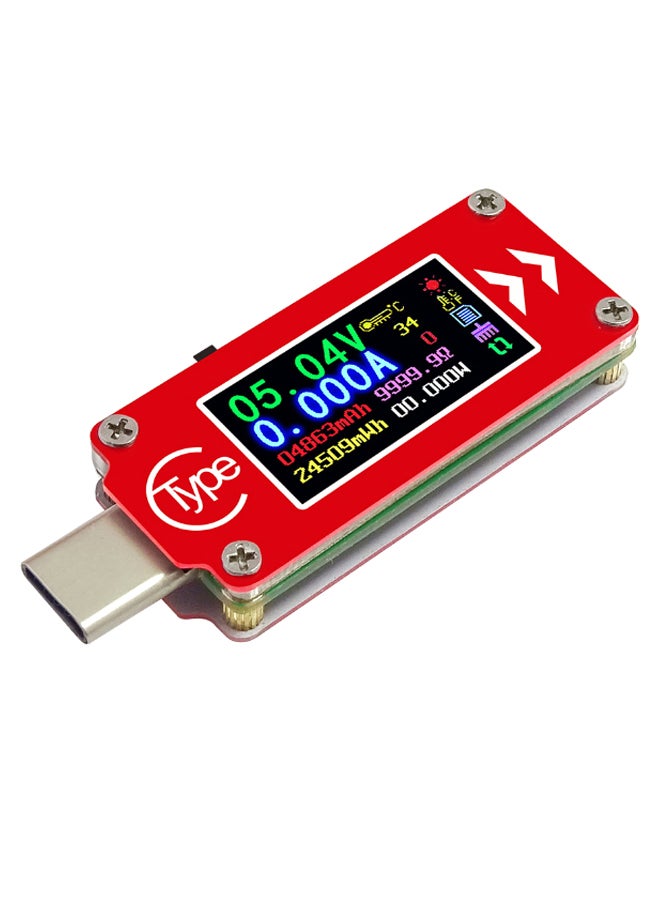 جهاز اختبار متعدد القياسات مزود بشاشة LCD ومنفذ USB أحمر/فضي