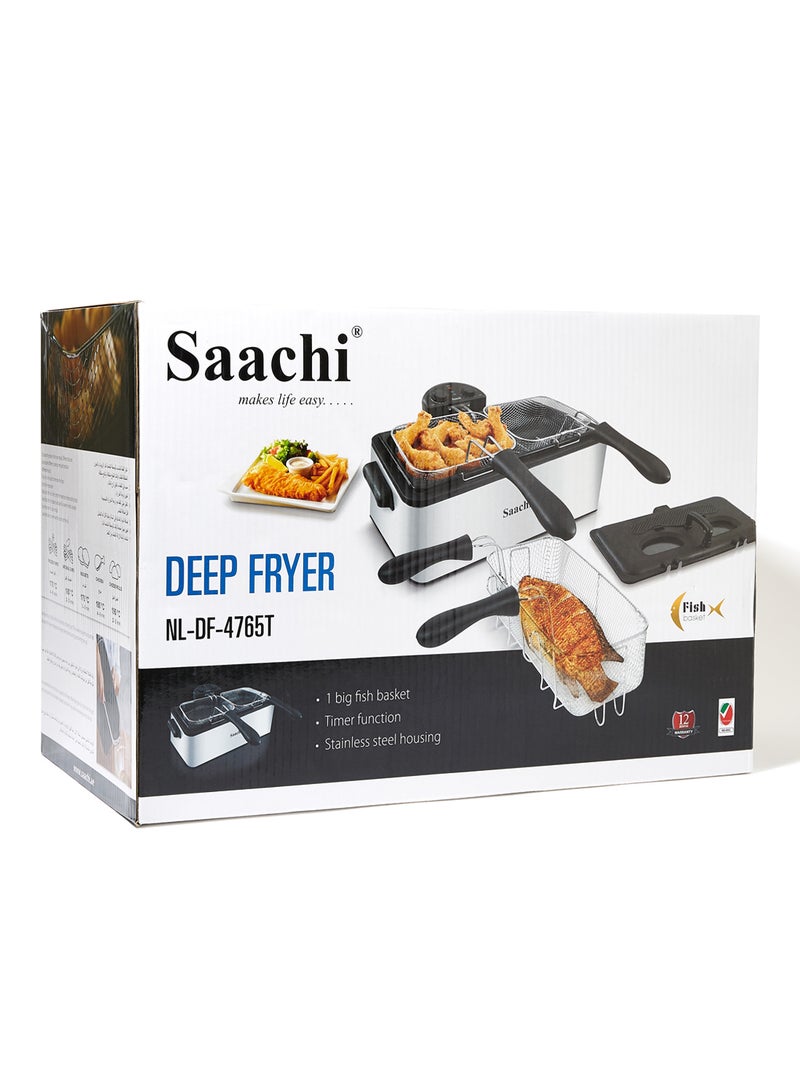 Saachi - Large Deep Fryer with Stainless Steel Housing, Adjustable Temperature and Timer Control 6 L 3000 W NL-DF-4765T-ST Steel - Image 1