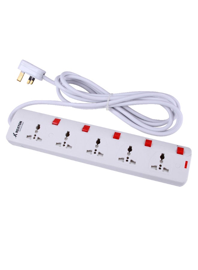 REXTON 5-Gang Extension Plug Socket Power Strip White 46 x 20cm 