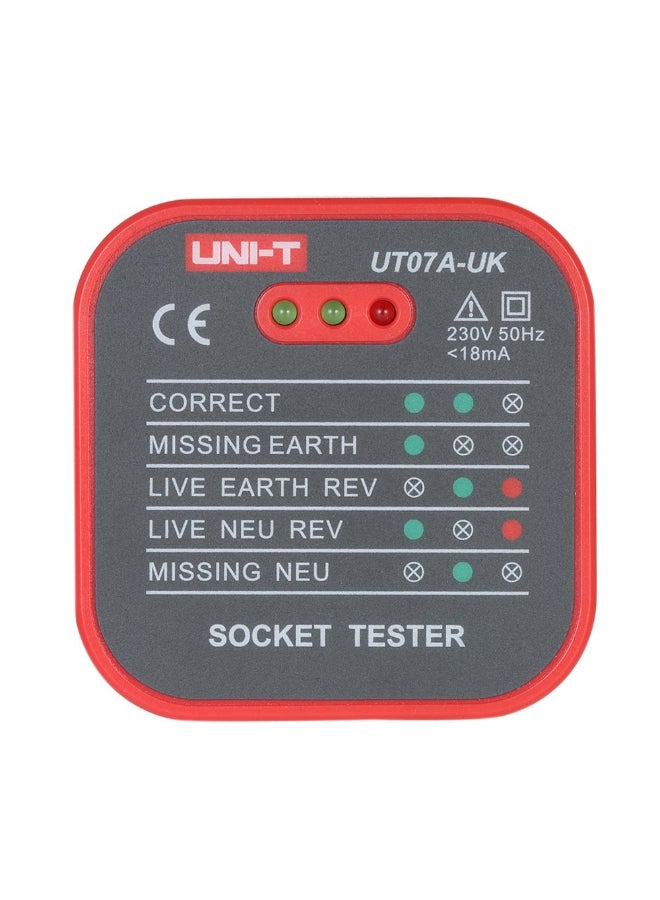 UNI-T - UT07A-UK Socket Tester Red/Black 63 x 63 x 40mm - Image 1