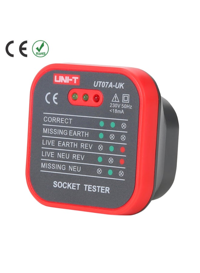 UNI-T - UT07A-UK Socket Tester Red/Black 63 x 63 x 40mm - Image 1