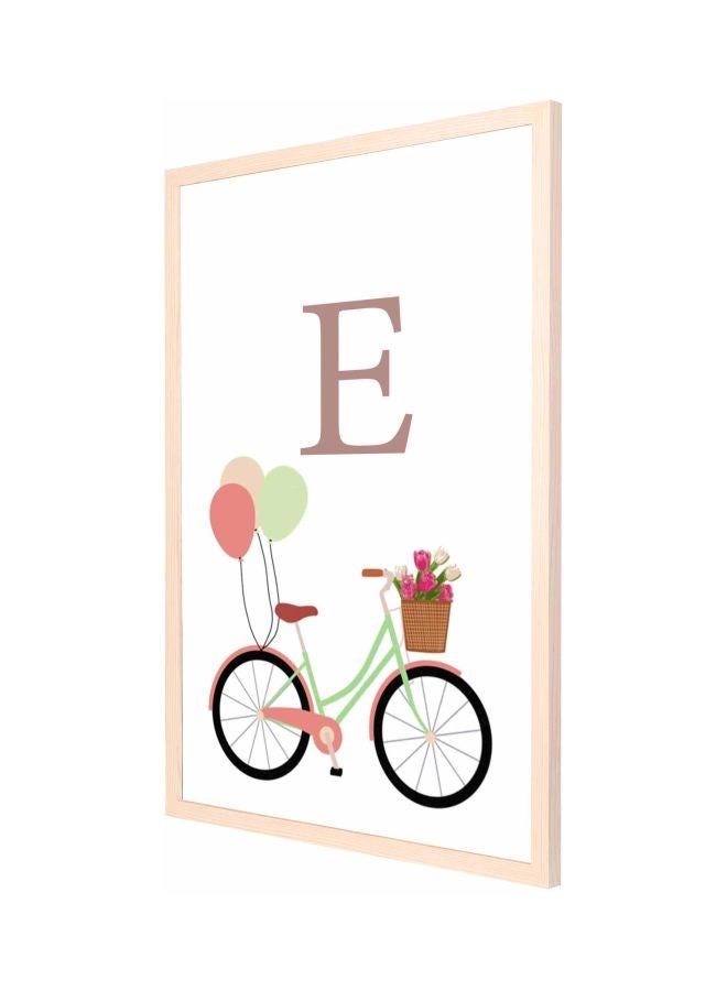 LOWHA E Letter Bike Balloons Wall Painting With Frame White/Pink/Green 53x73cm - Image 1