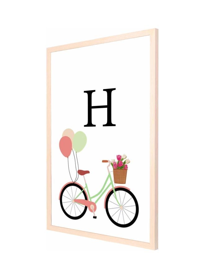 LOWHA H Letter With Bicycle And Balloons Decorative Wall Painting With Frame White/Beige/Black 53x73cm  - Image 1