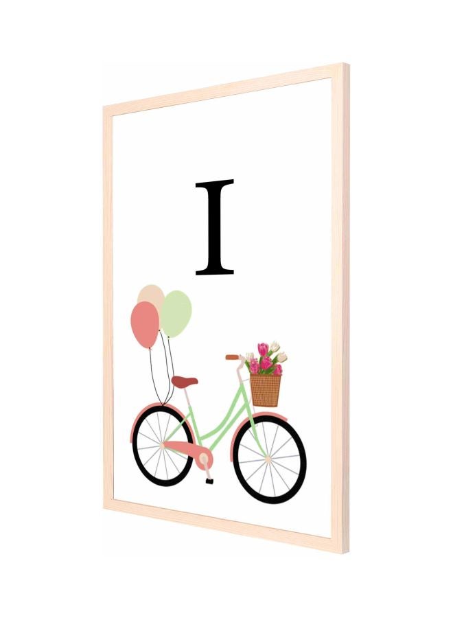 LOWHA I Letter With Bicycle And Balloons Decorative Wall Painting With Frame White/Beige/Black 53x73cm  - Image 1