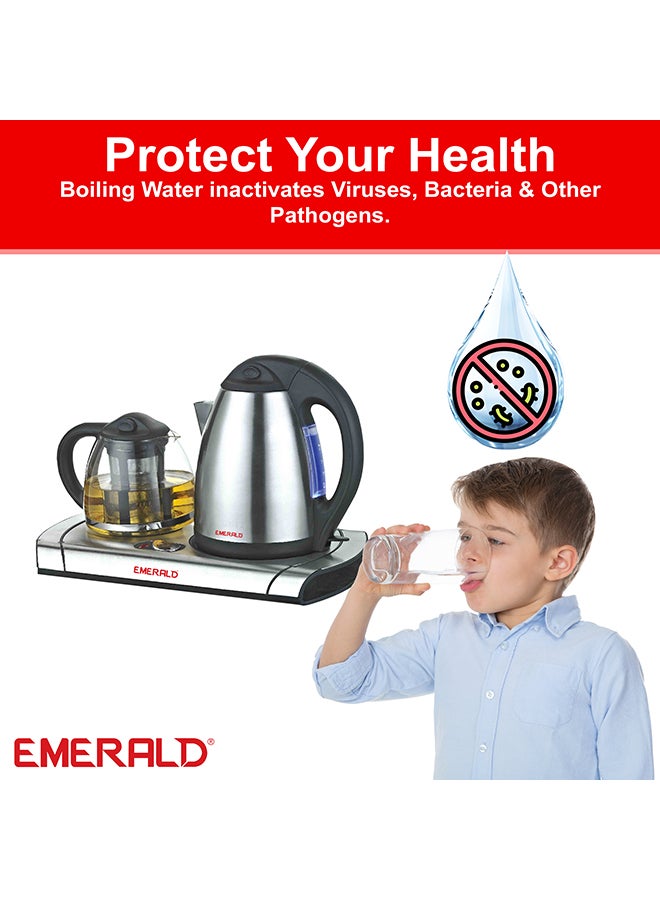 Emerald - Electric Kettle & Glass Tea Maker 1.5 Litre with Electric Tray 1.7 L EK1700KG Black & Grey - Image 1