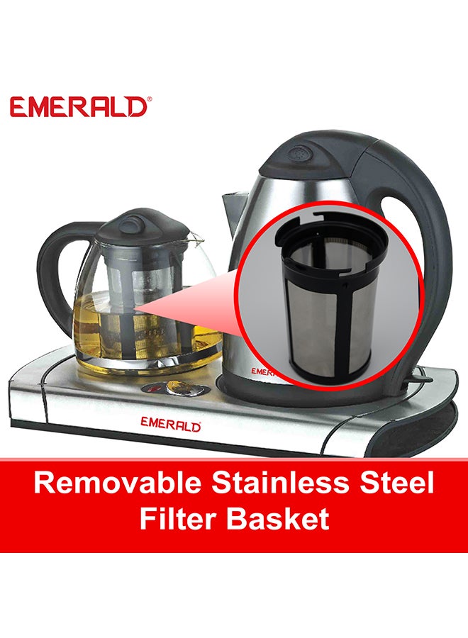 Emerald - Electric Kettle & Glass Tea Maker 1.5 Litre with Electric Tray 1.7 L EK1700KG Black & Grey - Image 1
