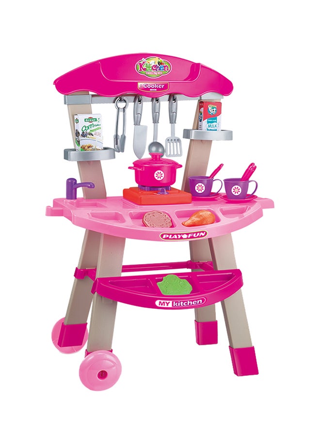 بوهوي مجموعة لعب عربة مطبخ بلاستيكية مع ملحقات مطبخ للأطفال - متعددة الألوان، من 3 سنوات فما فوق - Image 1