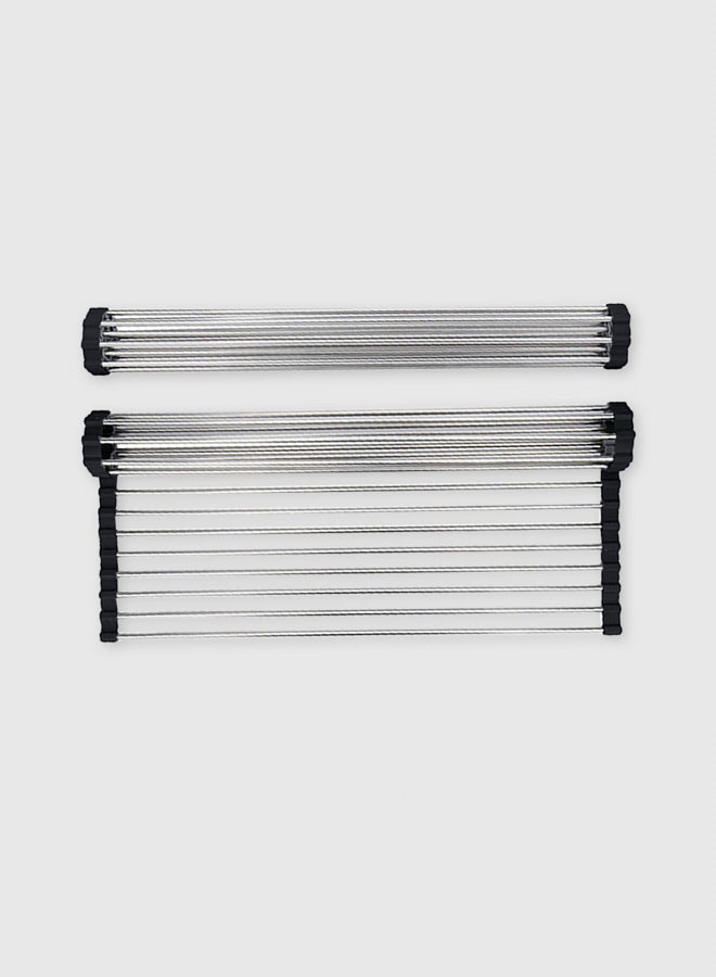 حامل من الستانلس ستيل يوضع على حوض غسيل الأطباق قابل للف فضي 41x6x7سم - Image 1