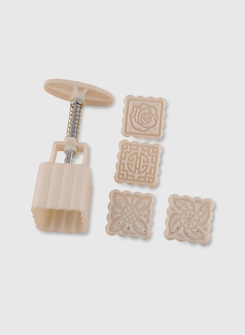 4 Stamps Square Moon Cake Decoration Mould Beige 4.5 x 4.5 x 4cm