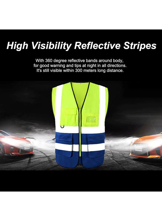 Protective High Visibility Reflective Safety Vest With Pockets Fluorescent Yellow/Blue L - Image 2