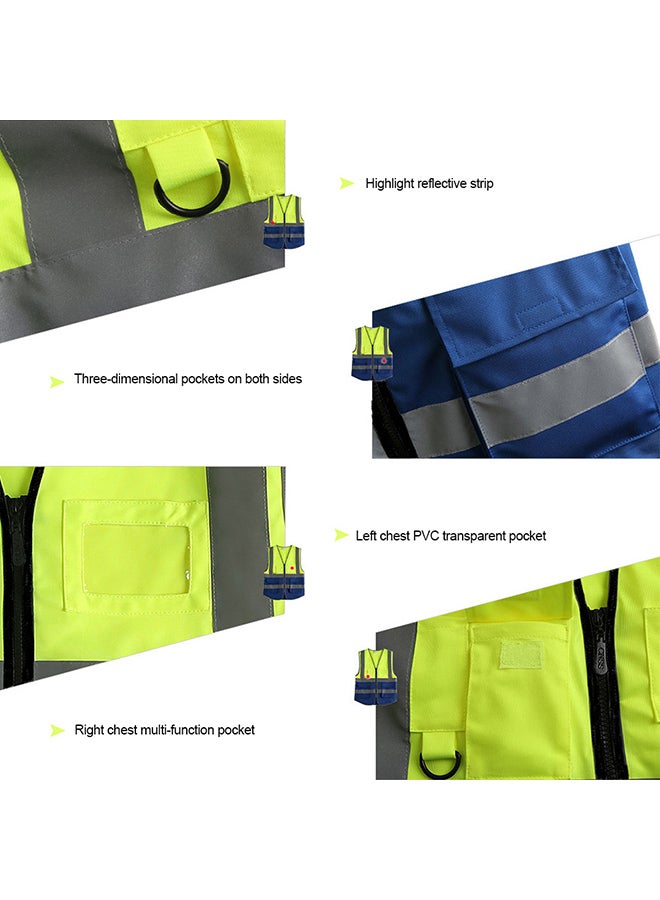 Protective High Visibility Reflective Safety Vest With Pockets Fluorescent Yellow/Blue L - Image 3