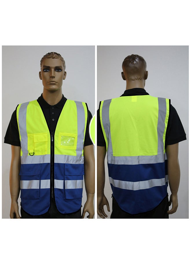 Protective High Visibility Reflective Safety Vest With Pockets Fluorescent Yellow/Blue M - Image 5