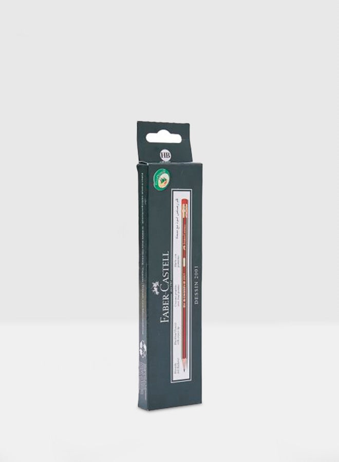 FABER-CASTELL - Dessin 2001 Graphite HB Pencils With Tip Eraser Red/Gold - Image 1