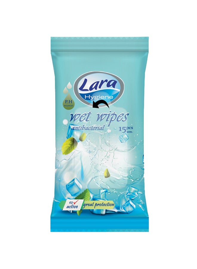 lara - 15-Piece Antibacterial Cool Mint Wet Wipe Set Blue - Image 1