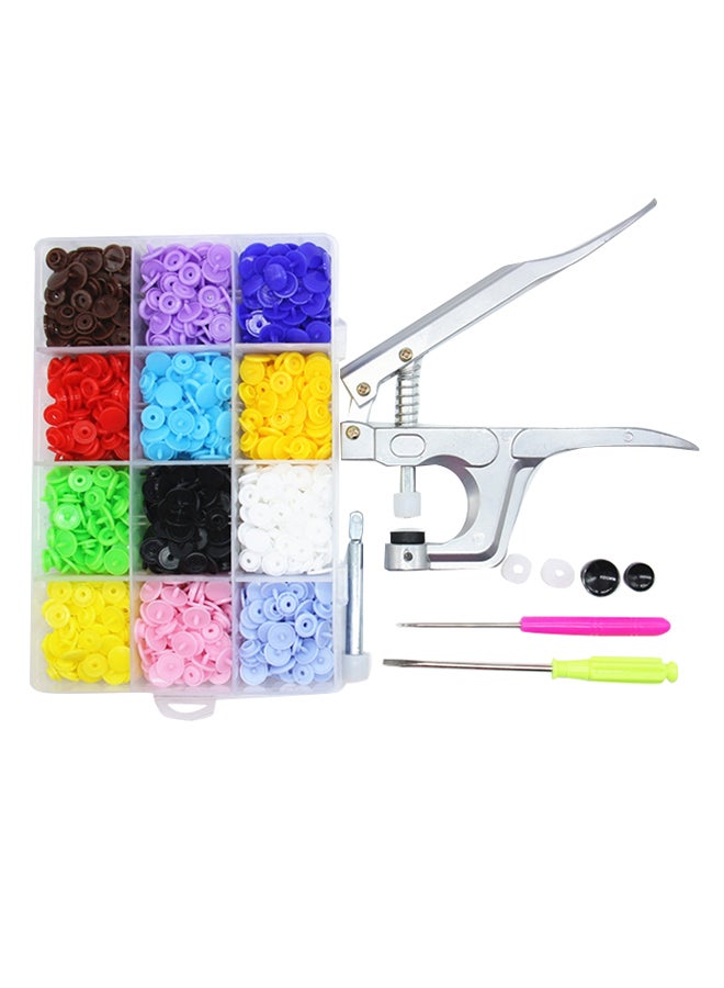 308-Piece Round Metal Ring Button Set With Fastener Snap Plier Multicolour - Image 1