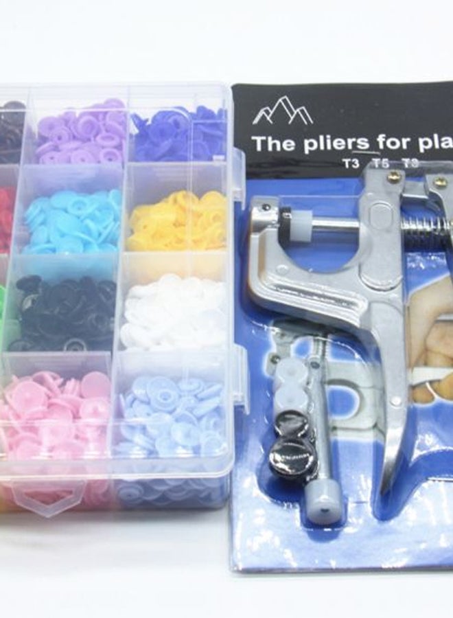 308-Piece Round Metal Ring Button Set With Fastener Snap Plier Multicolour - Image 2