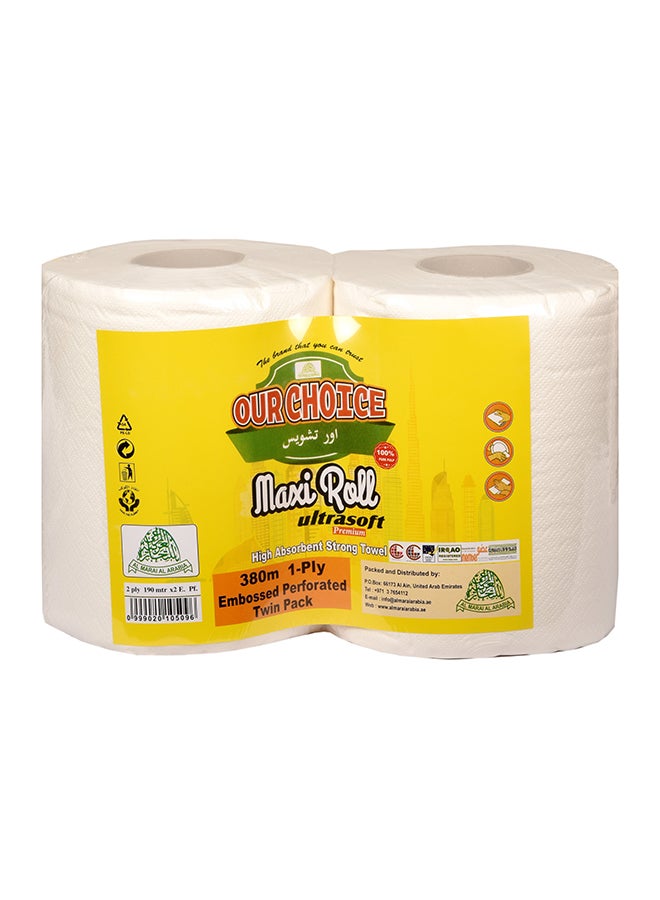 OUR CHOICE Pack Of 2 Maxi Roll Embossed white 2 x 190meter 