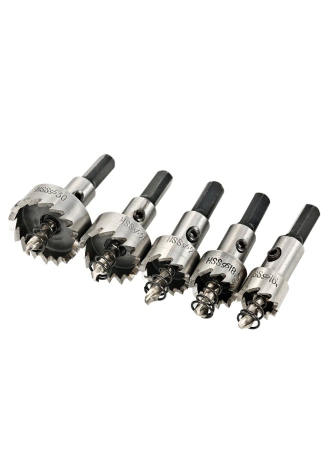 5-Piece High Speed Hole Saw Cutter Tool Set Silver/Black - Image 1