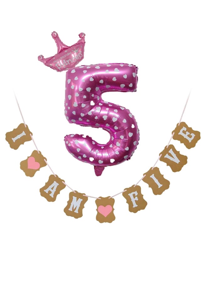 مس تيارا بالون زينة حفلة عيد ميلاد لعمر 5 سنوات مع تاج وشريط زينة - Image 1