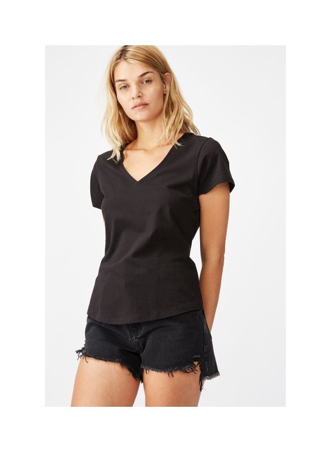 Cotton On Cotton V-Neck T-Shirt Black  - Image 3