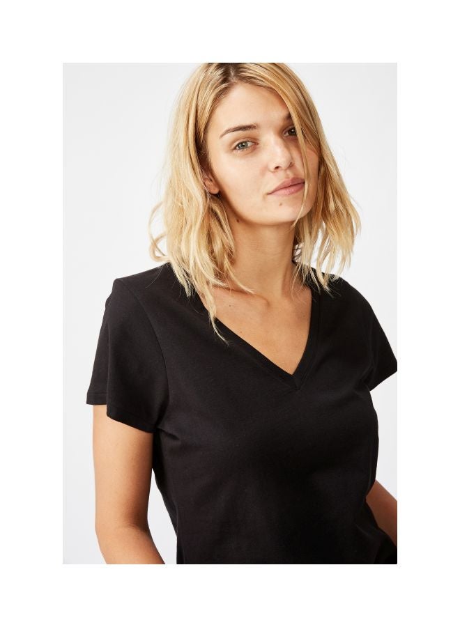 Cotton On Cotton V-Neck T-Shirt Black  - Image 4