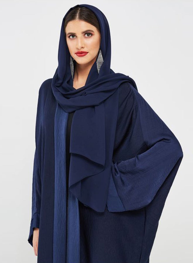 Soft Touch Abaya With Contrasting Panels Navy Blue