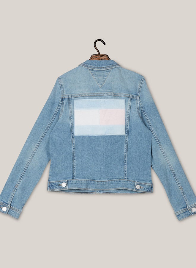 TOMMY HILFIGER - Flag Applique Denim Jacket Light Blue - Image 1