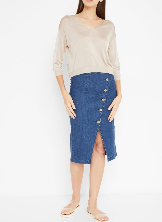 VERO MODA - Denim Front Button Mid Waist Skirt Blue - Image 1