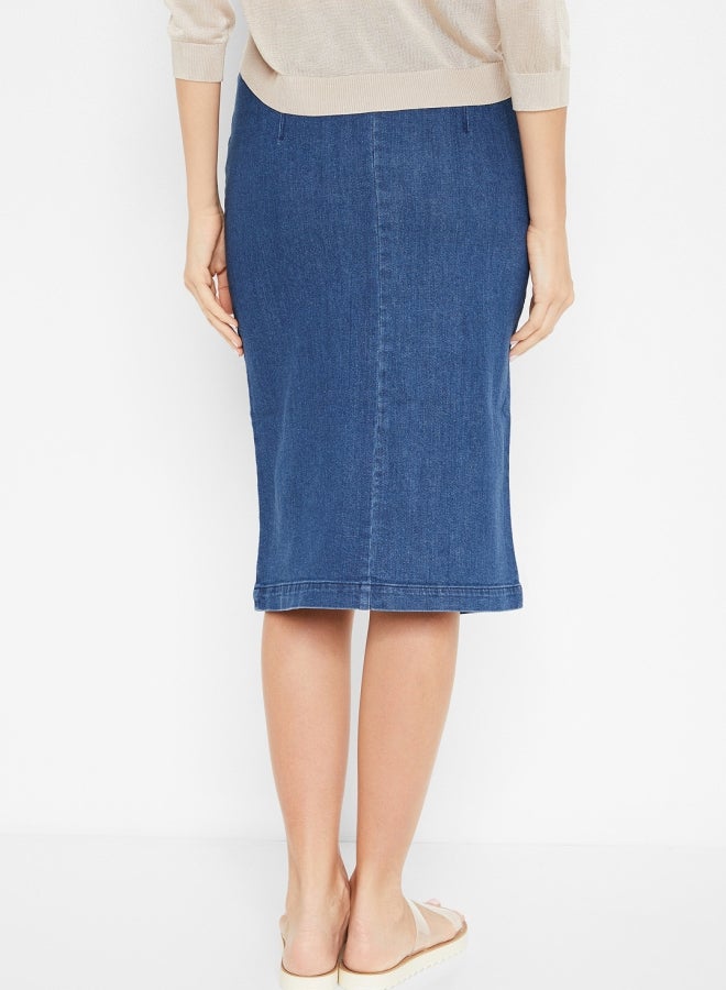 VERO MODA - Denim Front Button Mid Waist Skirt Blue - Image 1