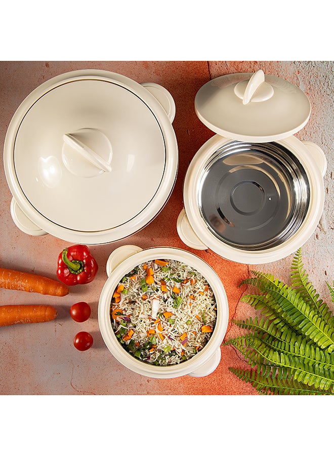 Royalford - Classic Casserole Highly Insulated Stainless Steel Lid Stainless Steel Bowl Deluxe 1200Ml+1600Ml+2500Ml Multicolor Multicolor 3PCS - Image 1