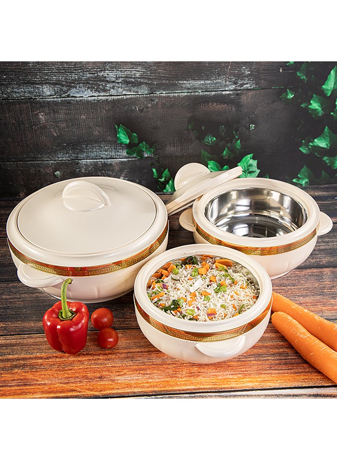 Royalford - Classic Casserole Highly Insulated Stainless Steel Lid Stainless Steel Bowl Deluxe 1200Ml+1600Ml+2500Ml Multicolor Multicolor 3PCS - Image 1