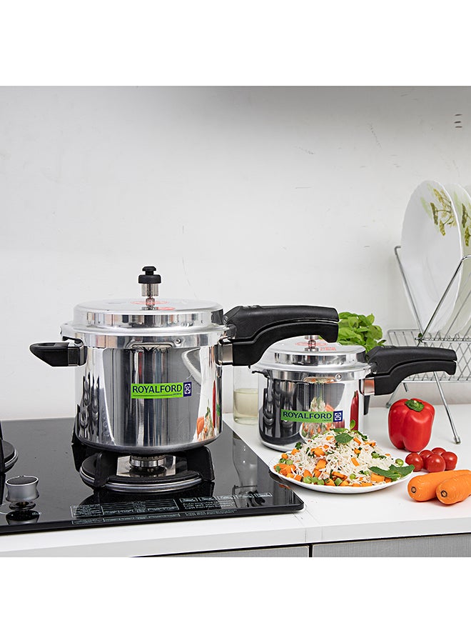 Royalford - 3L+5L Combo Aluminium Pressure Cooker Induction Compatible Uniform Heating 47.5X24X19Cm Silver With Black Handle Silver 5.0Liters - Image 1