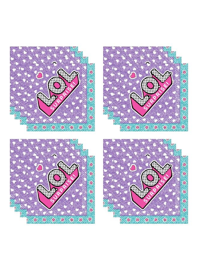أمسكان مناديل لتقديم المشروبات بطبعة عبارة "‎LOL Surprise!" من 16 قطعة 25x25سم - Image 1