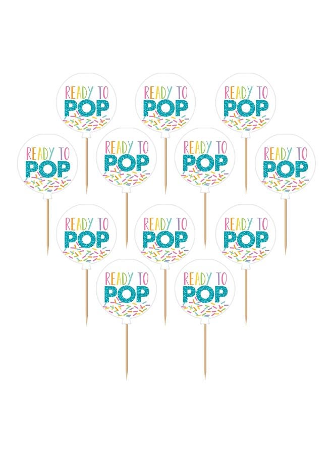 أمسكان مجموعة زينة ورقية علوية للكب كيك بتصميم لامع مع عود خشبي للتثبيت من 24 قطعة - Image 1