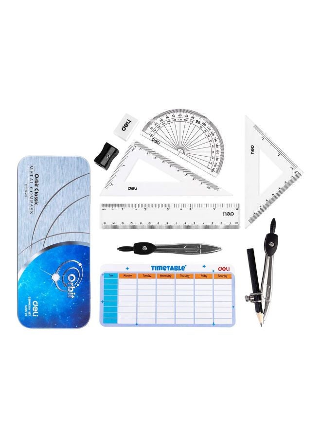 ديلي طقم أدوات هندسية كلاسيكية لرسم الدوائر، 9 قطع أزرق/رمادي/شفاف - Image 1