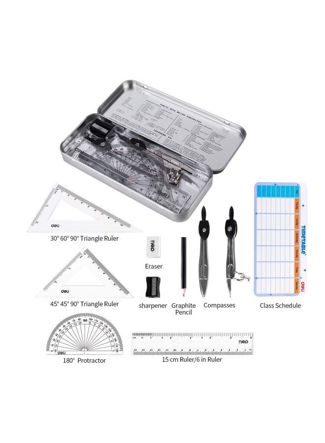 ديلي طقم أدوات هندسية كلاسيكية لرسم الدوائر، 9 قطع أزرق/رمادي/شفاف - Image 2