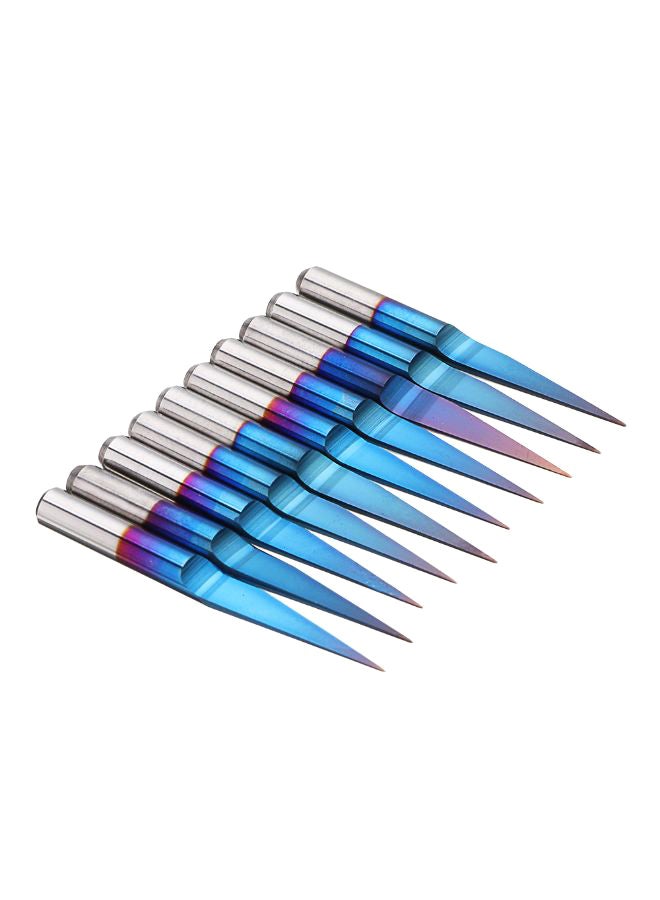 10-Piece Milling Tungsten Cutter V-Shape Engraving Bit Set Blue/Red/Silver - Image 1