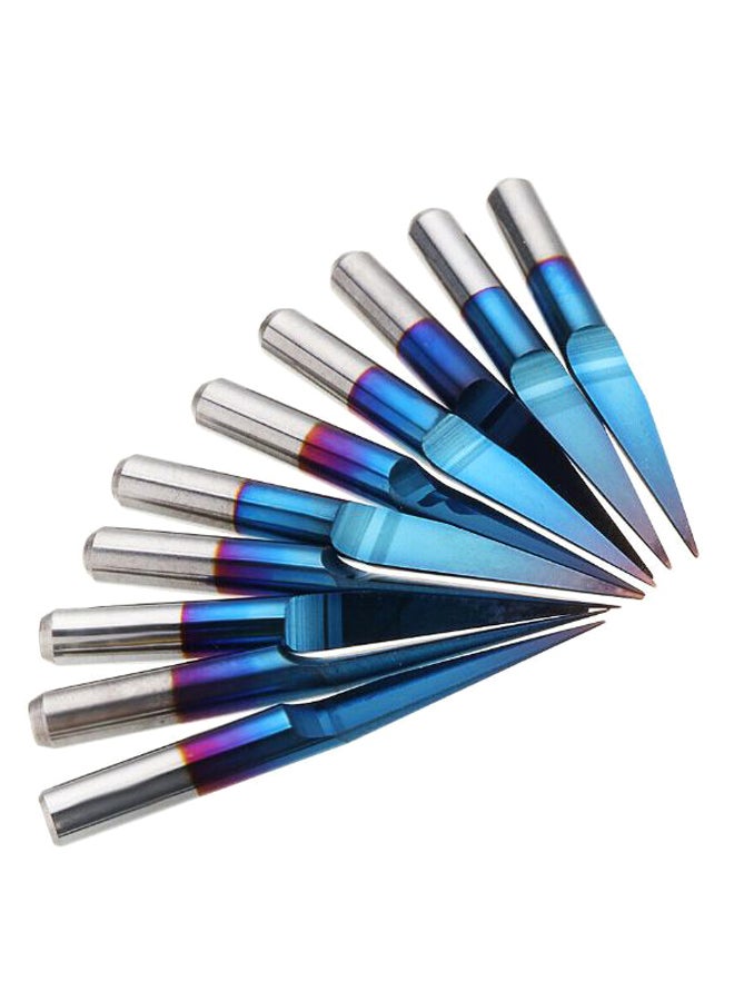 10-Piece Milling Tungsten Cutter V-Shape Engraving Bit Set Blue/Red/Silver - Image 2