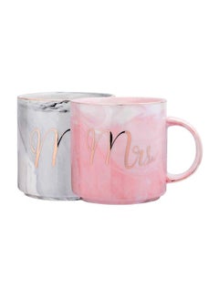 East Lady 2-Piece Mr Mrs Printed Ceramic Mug Set Pink/Grey 700ml  - Image 1