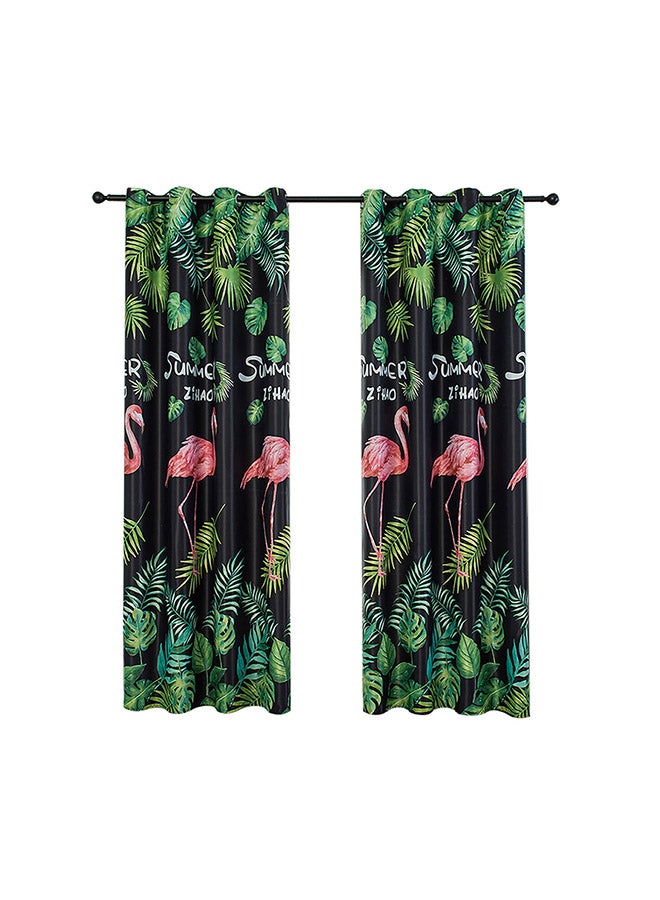 Flamingo Printing Thermal Insulating Room Darkening Curtain Pink/Green/Black 100 x 250cm