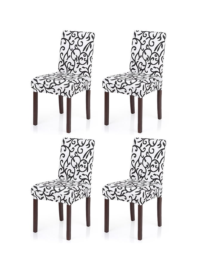 4-Piece Printed Dining Chair Slipcover White/Black 33x22x6cm