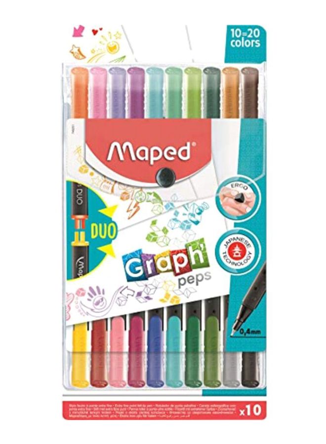 مابد مجموعة أقلام جراف بيبس بتصميم ثنائي ذات سن رفيعة من اللباد من 10 قطع متعدد الألوان