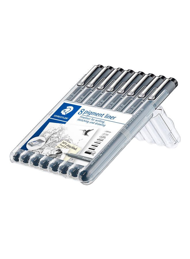 STAEDTLER 8-Piece Sketching And Drawing Pigment Fineliner Pen Set Grey/Black - Image 2