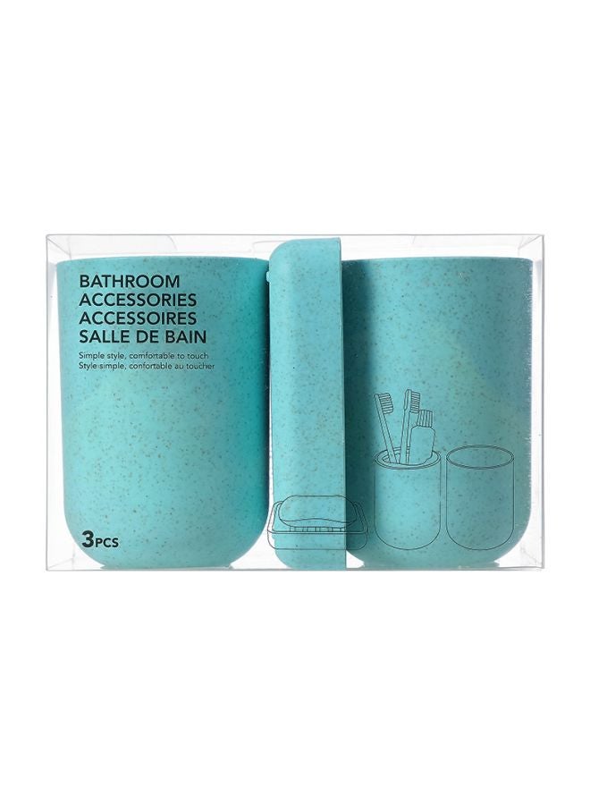 Miniso - 3-Piece Bathroom Accessory Set Blue - Image 1