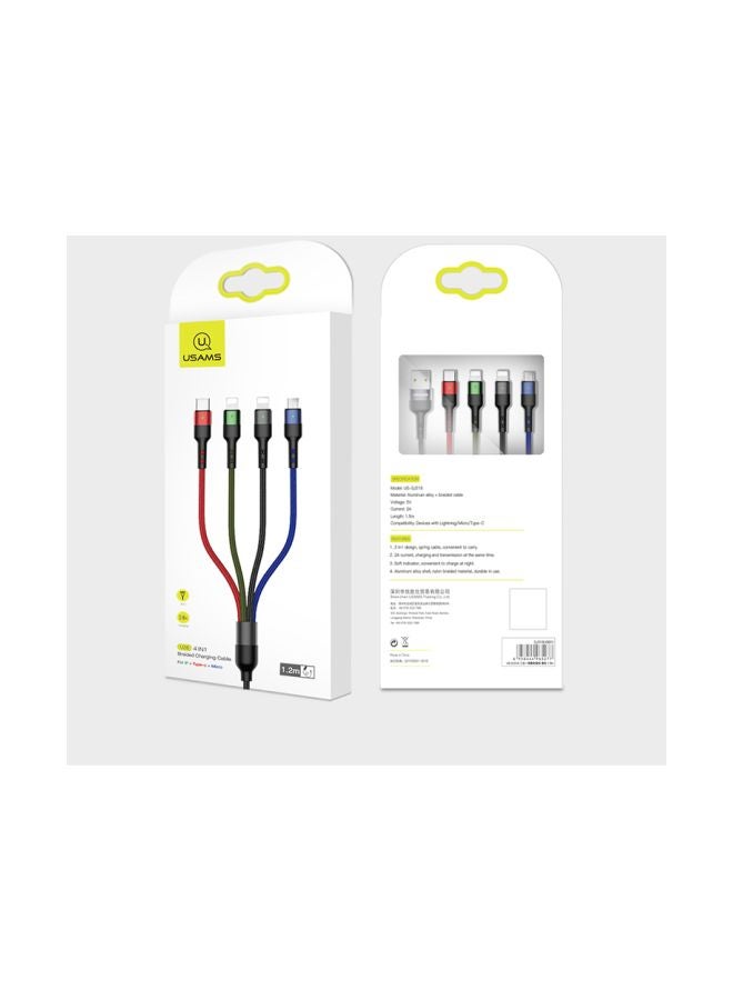 Usams 4-In-1 Braided Charging Cable Blue/Black/Green - Image 5