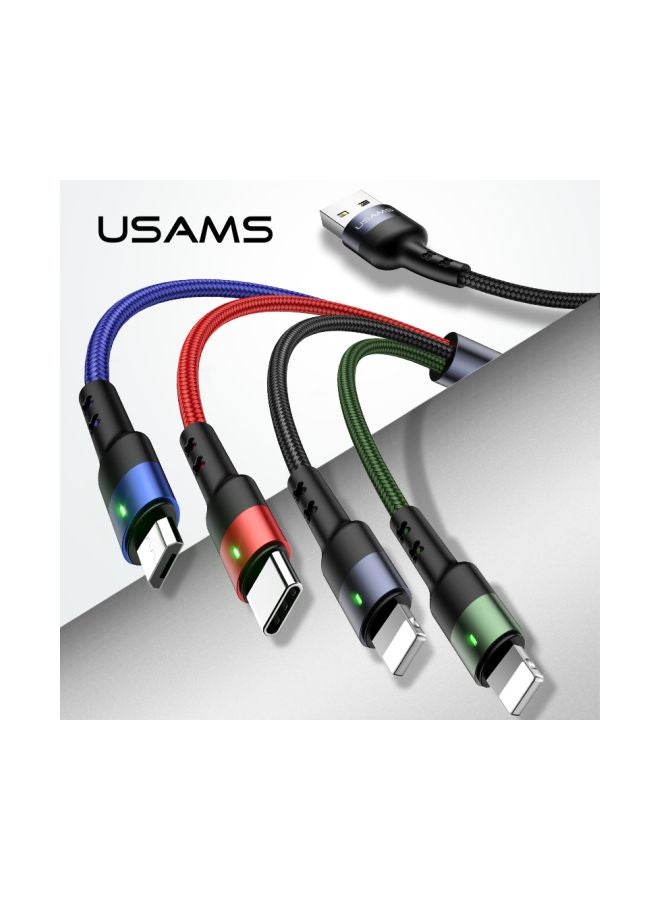 Usams 4-In-1 Braided Charging Cable Blue/Black/Green - Image 1