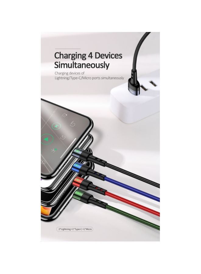 Usams 4-In-1 Braided Charging Cable Blue/Black/Green - Image 2