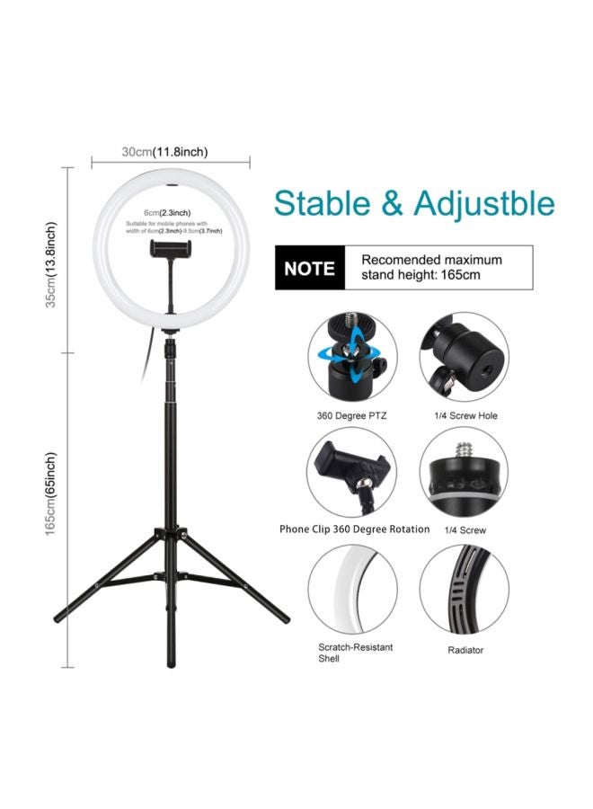 PULUZ - 12 Inch Dimmable LED Photography Ring Light With Tripod Light Stand Black - Image 1